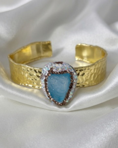 366 bransoletka sztywna bangla kamień naturalny Topaz 14k pozłacana złota