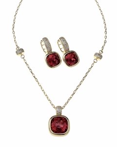 792b Złoty komplet kolczyki łańcuszek 40+5 pozłacany 14k Swaro Austrian Crystal