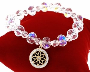 1194e Bransoletka na gumce jubilerskiej stal chirurgiczna kryształki cyrkonie błyszcząca rozciągliwa 