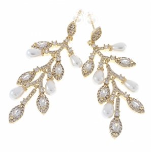 4681 Kolczyki złote pozłacane wiszące 14K cyrkonie Viki Lady 