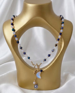 420a Naszyjnik opal kamień naturalny 50cm stal chirurgiczna nierdzewna 