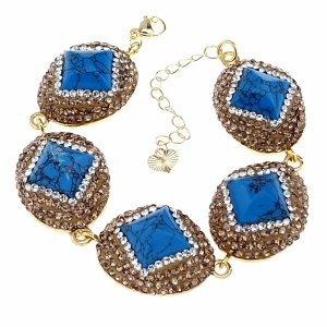 3725L Bransoletka złota 17+5cm pozłacana 14k kamień naturalny turkus