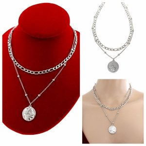 2794 Srebrny naszyjnik podwójny 40-45+5cm stal chiurgiczna 316L nierdzewna 