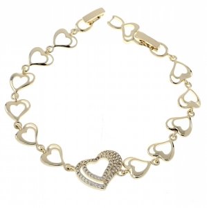 2725 Bransoletka złota elegancka 19cm cyrkonie pozłacana 14k Viki Lady serce