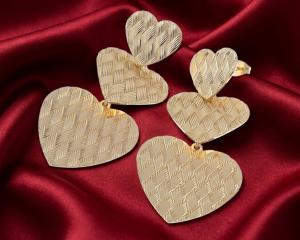 605d Kolczyki złote pozłacane wiszące 14K serce 