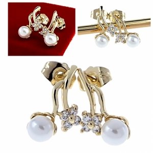 1153 Kolczyki złote pozłacane wiszące 14K Xuping cyrkonie perła