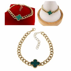 2456 Bransoletka złota 17+5 stal chirurgiczna celebrytka koniczyna marokańska