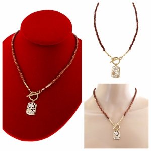 1920f Naszyjnik naturalny kamień piasek pustyni 43cm stal chirurgiczna zapinany na patyczek