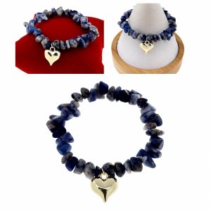 1586e Bransoletka naturalny kamień sodalit sieczka na gumce jubilerskiej serce