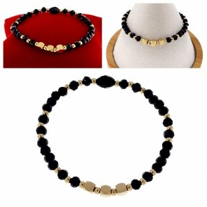 639 Bransoletka złota stal chirurgiczna 316L na gumce kryształki