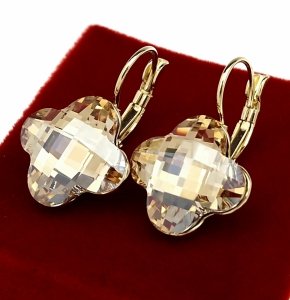 3725k Kolczyki złote pozłacane wiszące 14K cyrkonie koniczyna marokańska 