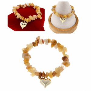 2327d Bransoletka naturalny kamień kalcyt żółty sieczka na gumce jubilerskiej serce