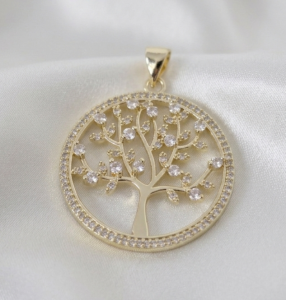 4113 Złota zawieszka błyszcząca pozłacana 14k drzewko szczęścia