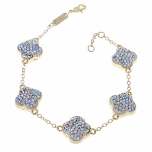 0013 Bransoletka elegancka złota 18+2cm pozłacana 14k cyrkonie koniczyna marokańska