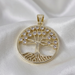 2541 Złota zawieszka błyszcząca pozłacana 14k drzewko szczęścia