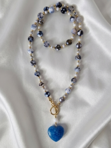 335c Naszyjnik agat kamień naturalny 50cm stal chirurgiczna nierdzewna 