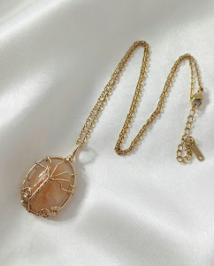 2319b Naszyjnik kamień naturalny 45+5cm stal chirurgiczna nierdzewna 