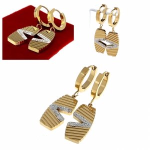 4456 Kolczyki złote stal chirurgiczna 316L wiszące nierdzewna cyrkonie