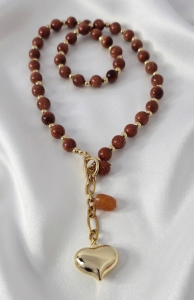 2327j Naszyjnik naturalny kamień piasek pustyni 58cm stal chirurgiczna zapinany na patyczek