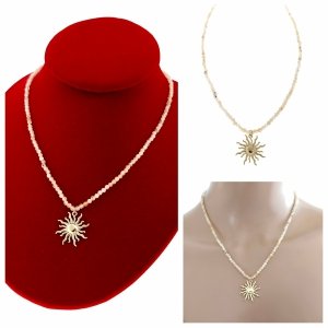 1939b Złoty łańcuszek cytryn kamień naturalny 45+5cm stal chirurgiczna nierdzewna naszyjnik