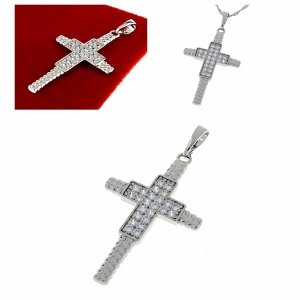 3729c Srebrna zawieszka cyrkonie pozłacana białym złotem Xuping krzyżyk