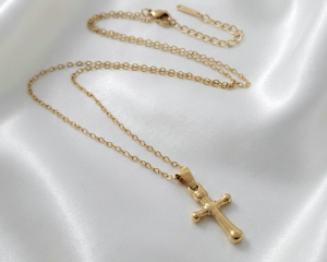 2493 Złoty łańcuszek 45+5cm naszyjnik stal chirurgiczna nierdzewna 316L krzyż 