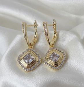 4324 Kolczyki złote pozłacane wiszące 14K cyrkonie