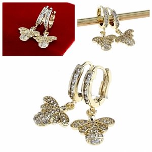 436 Kolczyki złote pozłacane wiszące 14K cyrkonie 