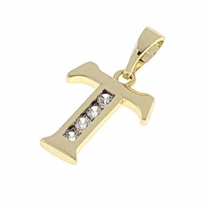 1988h Złota zawieszka cyrkonia błyszcząca pozłacana 14k litera T