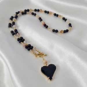 4402c Naszyjnik kamień naturalny Turmalin, Cytryn 56cm stal chirurgiczna nierdzewna