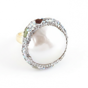 3488 Pierścionek złoty pozłacany 14k perły naturalne regulowany