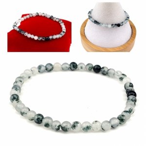 4401b Bransoletka naturalny kamień agat mszysty na gumce jubilerskiej 