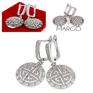 1413b Kolczyki srebrne pozłacane białym złotem wiszące cyrkonie Viki Lady 