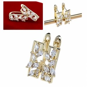 670a Kolczyki złote pozłacane wiszące 14K cyrkonie 