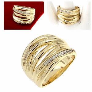 544i Pierścionek złoty zaręczynowy błyszczący cyrkonie pozłacany 14k 