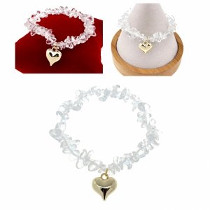 224b Bransoletka naturalny kamień kryształ górski sieczka na gumce jubilerskiej serce