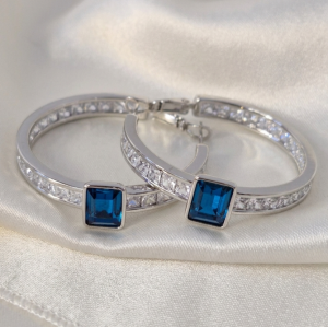 1652 Kolczyki srebrne pozłacane białym złotem wiszące koła 3,5cm Austrian Crystal