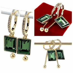 2160 Kolczyki złote pozłacane cyrkonie wiszące 14K Xuping Austrian Crystal