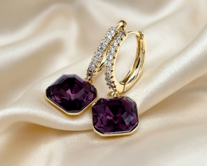 468 Kolczyki złote pozłacane wiszące 14K cyrkonie Austrian Crystal