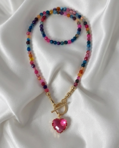 2328f Naszyjnik agat kamień naturalny 42cm stal chirurgiczna nierdzewna 