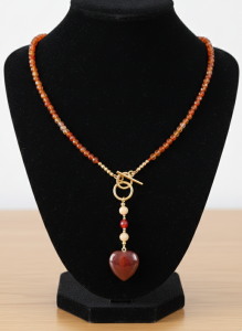 3734j Naszyjnik agat czerwony kamień naturalny 42cm stal chirurgiczna nierdzewna naszyjnik