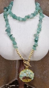 1746c Naszyjnik naturalny kamień awenturyn 68cm stal chirurgiczna zapinany na patyczek