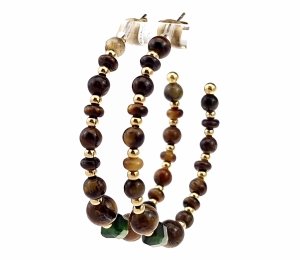 842i Kolczyki złote wiszące stal chirurgiczna 316L nierdzewna tygrysie oko