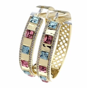 0231 Kolczyki złote pozłacane 14k wiszące koła 3,5cm Austrian Crystal 