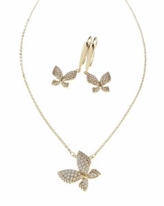 785a Komplet złoty pozłacany 14k kolczyki, łańcuszek 40+5cm motyl