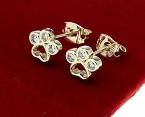 2392 Kolczyki złote pozłacane wtyczki 14K cyrkonie łapka