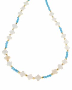 1194d Złoty łańcuszek 42+5 naszyjnik stal chirurgiczna celebrytka choker lato wakacje koniczynka kryształki