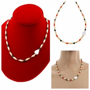 2586 Złoty łańcuszek 45+5 naszyjnik stal chirurgiczna malachit kamień masa perłowa perła 