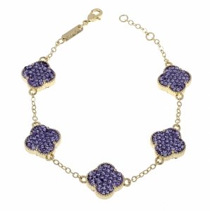 3287 Bransoletka elegancka złota 18+2cm pozłacana 14k cyrkonie koniczyna marokańska