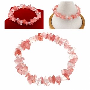 386k Bransoletka naturalny kamień kwarc arbuzi sieczka na gumce jubilerskiej 